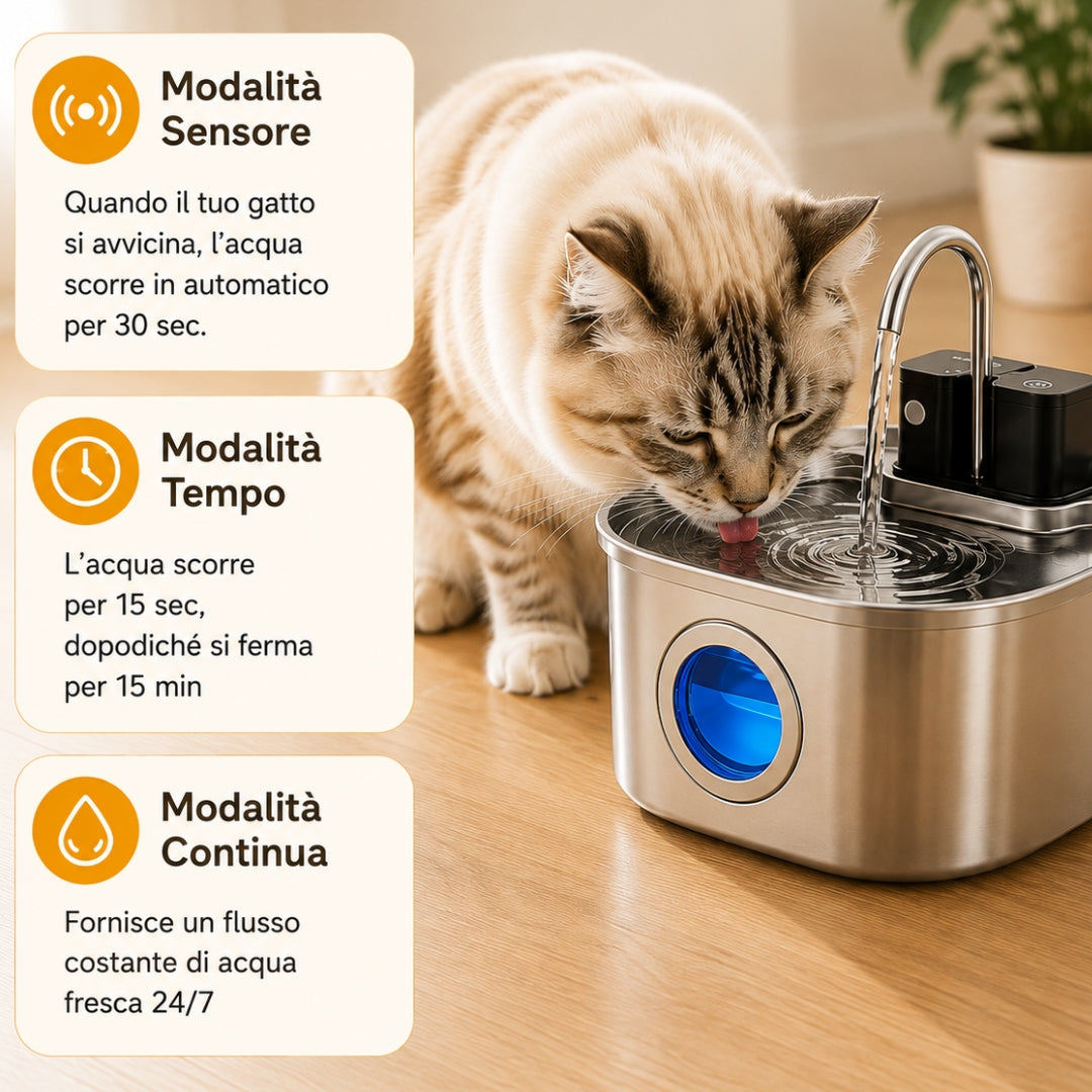 Fontanella senza fili 3.5L con sensore di movimento, Luce LED, Acciaio Inox