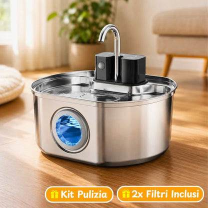 Fontanella senza fili 3.5L con sensore di movimento, Luce LED, Acciaio Inox