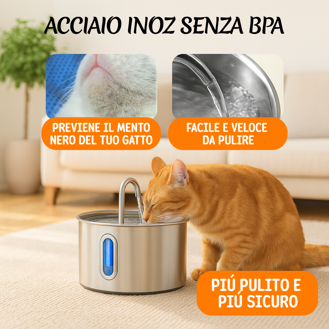 Fontanella Elettrica 2.5L | Luce LED, 2 Modalità di Flusso, Acciaio Inox