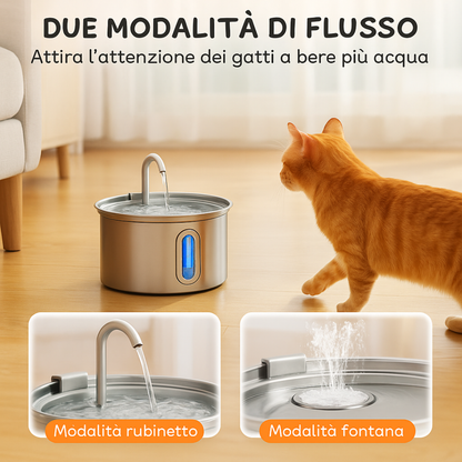 Fontanella Elettrica 2.5L | Luce LED, 2 Modalità di Flusso, Acciaio Inox