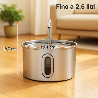 Fontanella Elettrica 2.5L | Luce LED, 2 Modalità di Flusso, Acciaio Inox