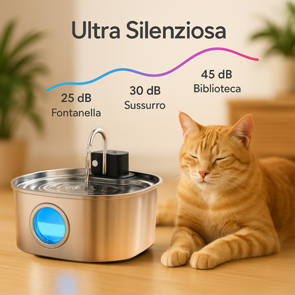 Fontanella Senza Fili 3.5L | Sensore Movimento, Batteria 4200mAh, Luce LED, Acciaio Inox